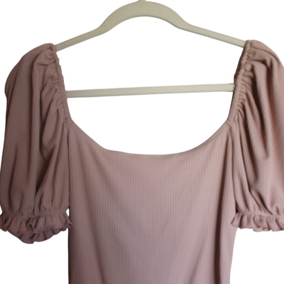 ASTR The Label Women Sweetheart Neck Ruched Rib Knit Bodysuit Puff Sleeve Size L - Picture 7 of 9